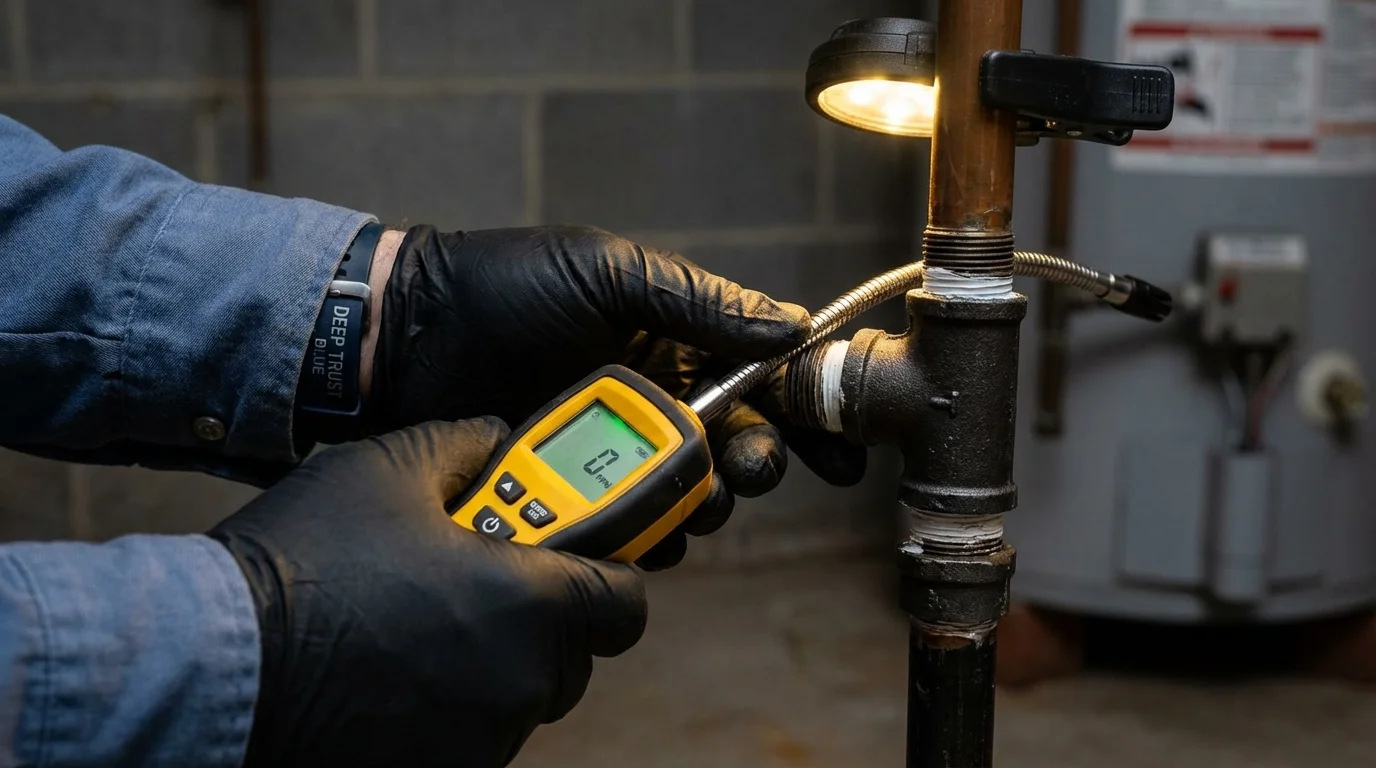 Gas leak detection with electronic sniffer by Johns Plumbing LLC in Hughes