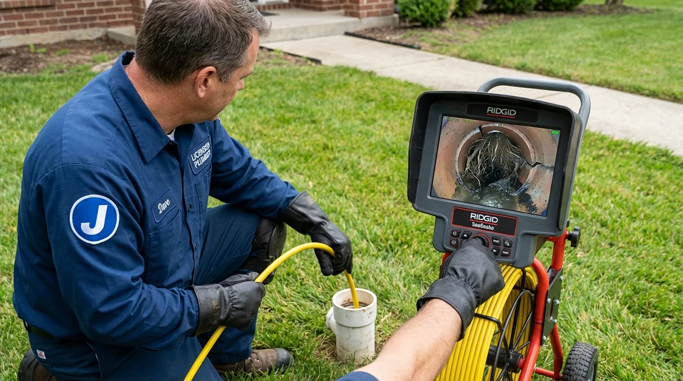 Sewer camera inspection being performed by Johns Plumbing LLC in Hughes