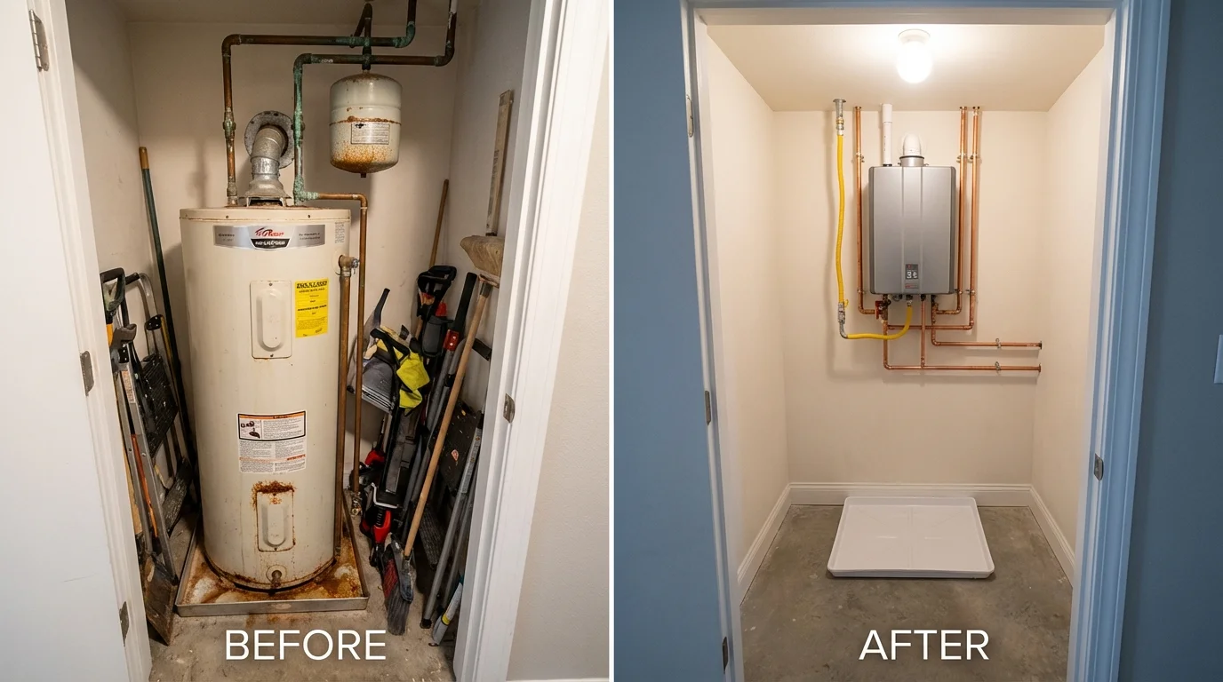 Tank water heater versus wall-mounted tankless unit comparison for Hughes, AR homeowners