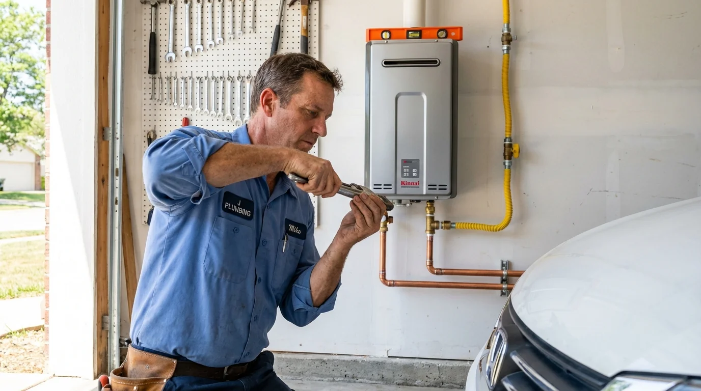 Tankless water heater installation by a Johns Plumbing LLC plumber in Hughes