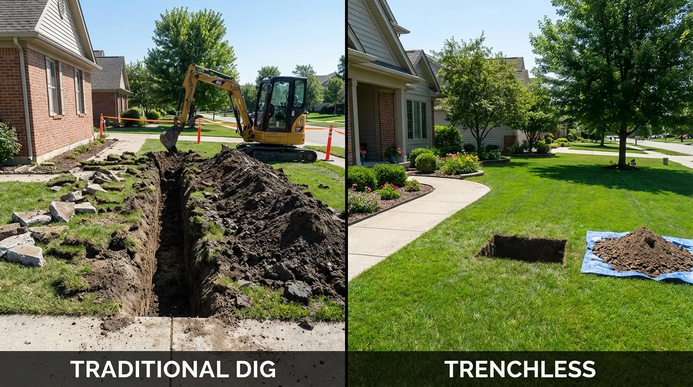 Trenchless sewer repair with minimal yard damage versus traditional excavation in Hughes, AR